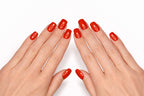 Manucure press-on Tangerine Glow rouge orangé vif — finition laquée ultra-brillante sur ongles extra-courts — Mimi Press-On