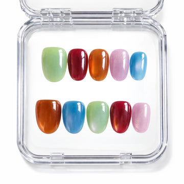 Set de faux ongles press-on cat eye multicolore faits main — gel professionnel réutilisable — Mimi Press-On