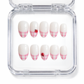 Set de 10 faux ongles press-on Lady Bug french vichy rose avec coccinelles dans leur boîtier — faits main en gel — Mimi Press-On