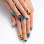 Golden Blue — press-on nails faits main Mimi